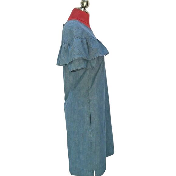 J. Crew 4 casual dress blue denim chambray Ruffle - Picture 5 of 7